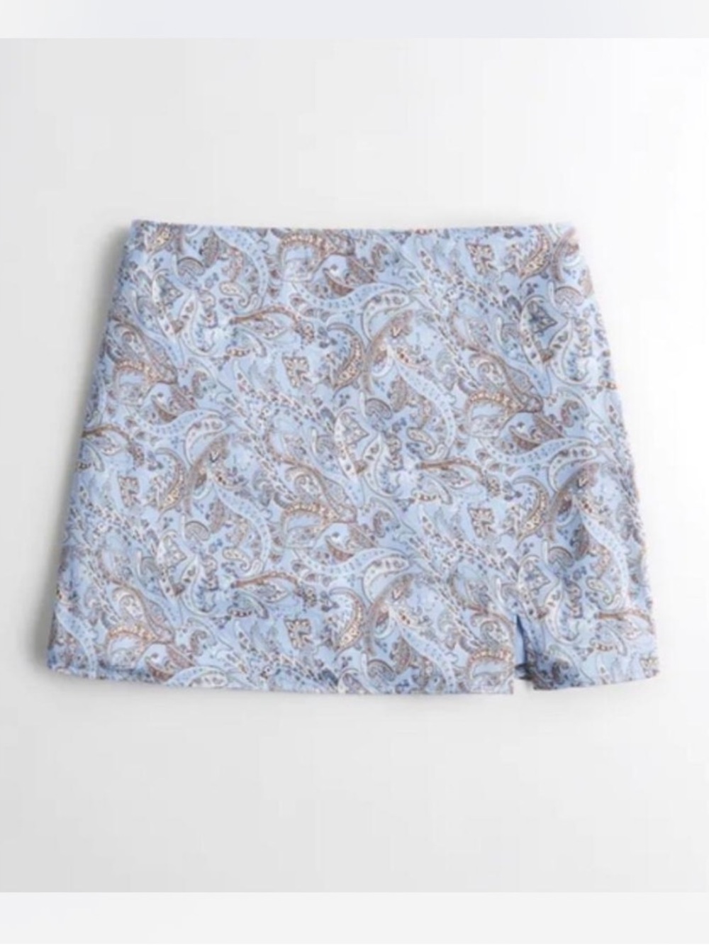 Hollister Women’s High Waist Light Blue & Brown Paisley Mini Satin Skirt XS